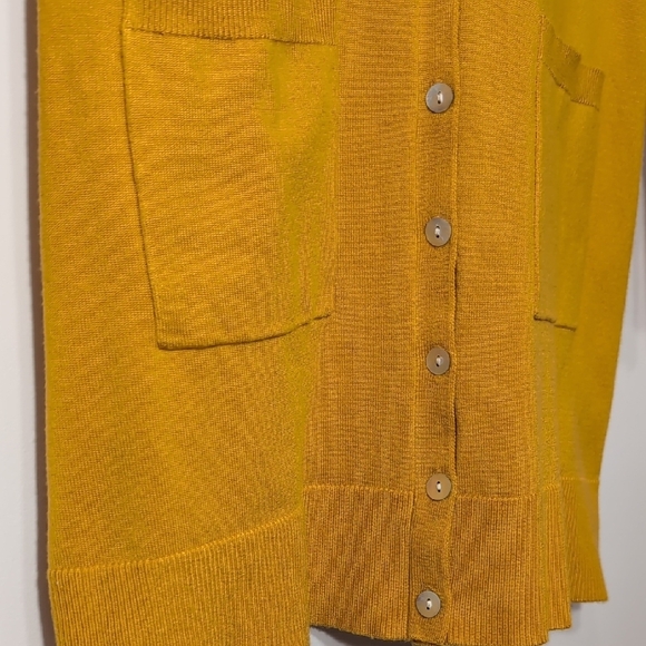 Modcloth | Golden Mustard Button-Front Deep V-neck Knitted Cardigan Size S - Picture 4 of 10